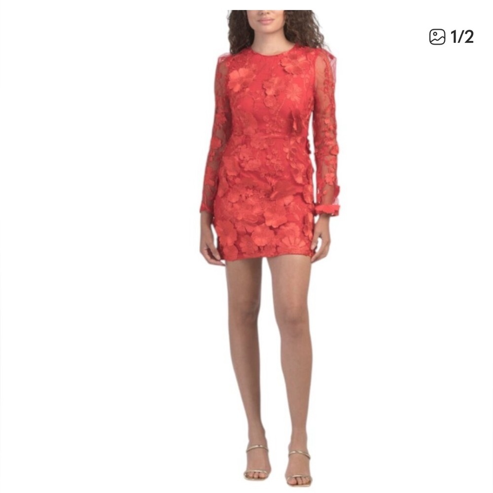 Dalia Macphee 🔥 Red Floral Embroidered Dress